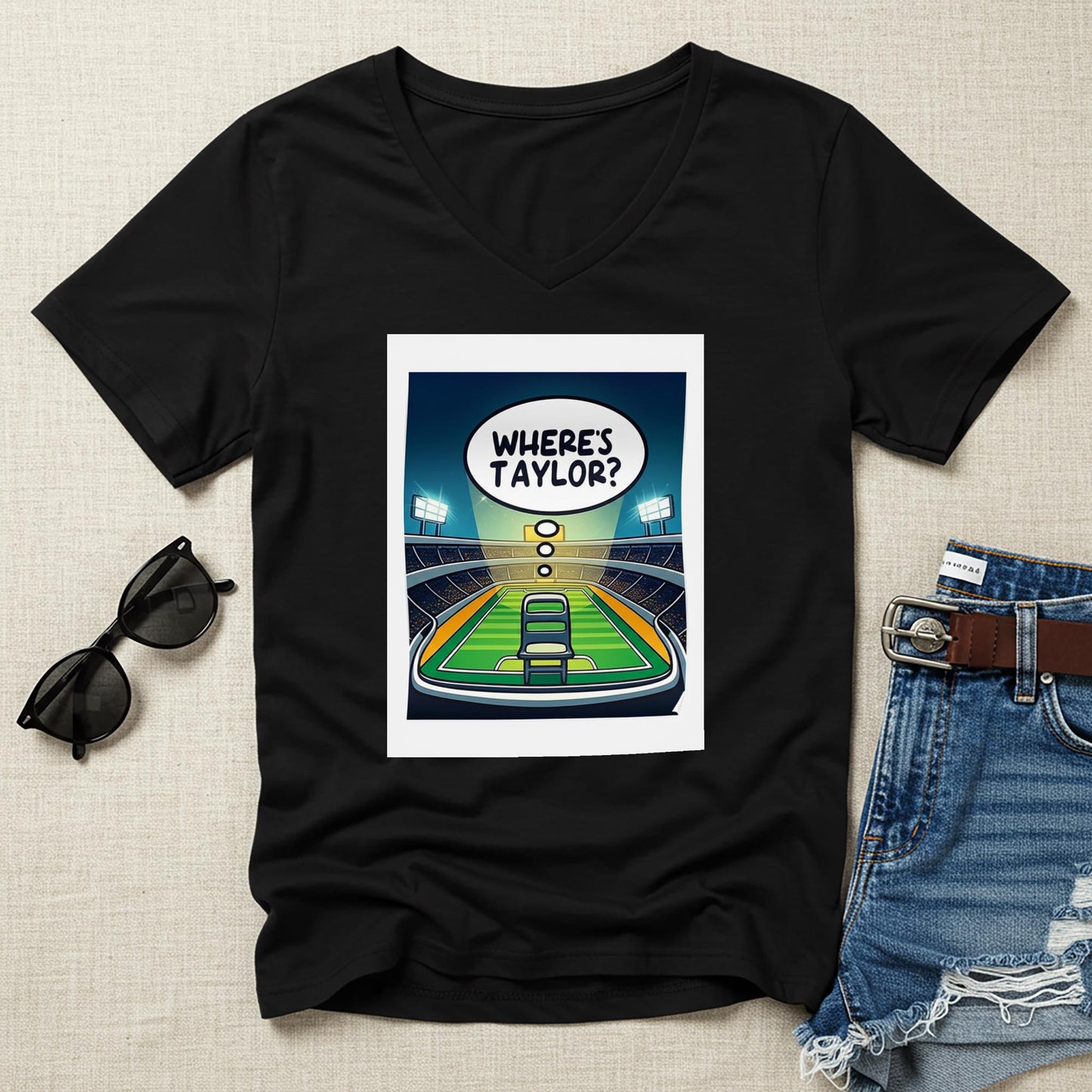 Where's Taylor Football Tee | Funny Game Day Shirt | Swiftie Fan Apparel | Pop Culture Humor | Unisex V-Neck Gift for Sports Lovers and Fans
