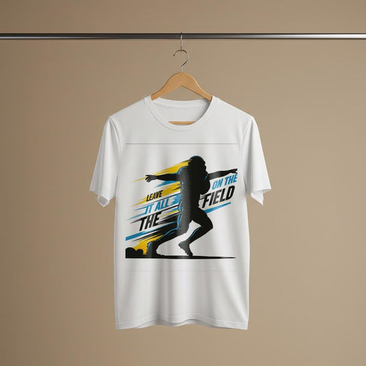 Leave It All On The Field Football T-Shirt | Motivational Sports Tee | Athletic Graphic Game Day Fan Apparel | Unisex Garment-Dyed Shirt