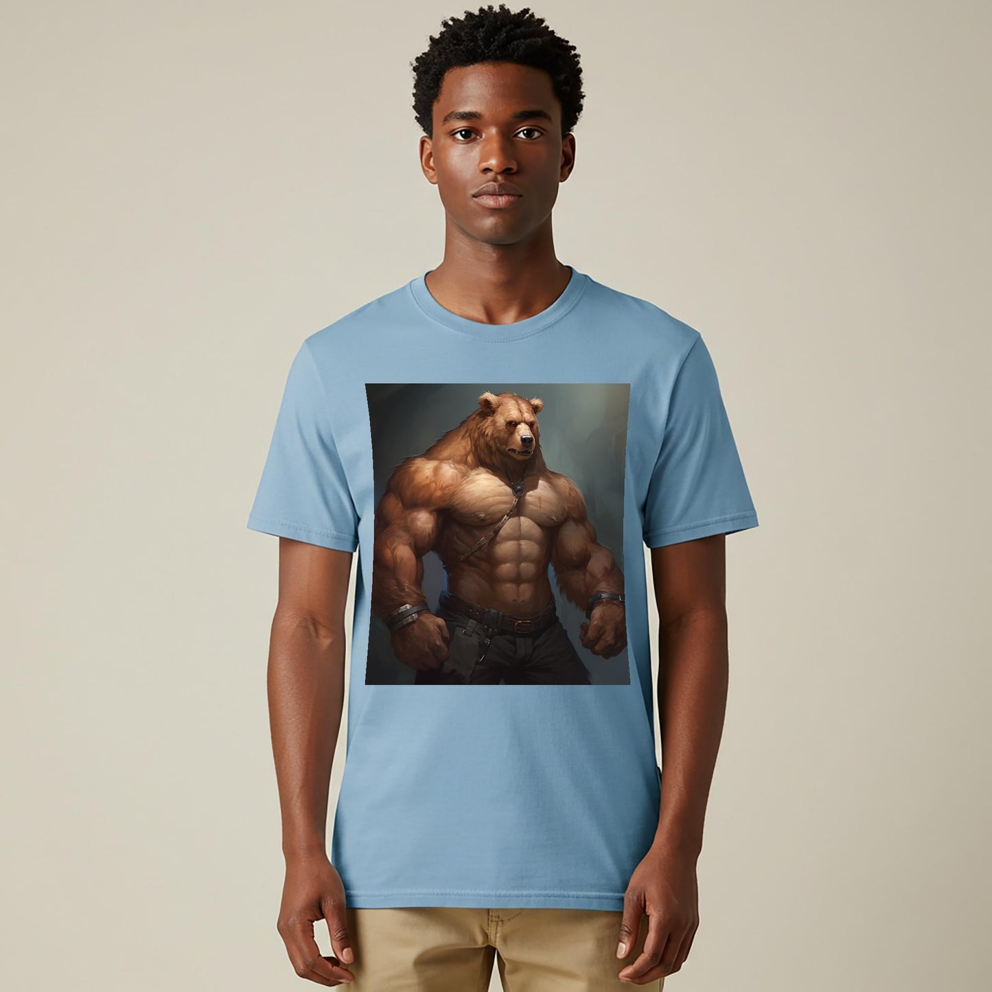 Mighty Muscular Bear Unisex Garment-Dyed T-shirt | Powerful Anthropomorphic Fantasy Art Tee | Rugged Gym Workout Apparel | Unique Graphic