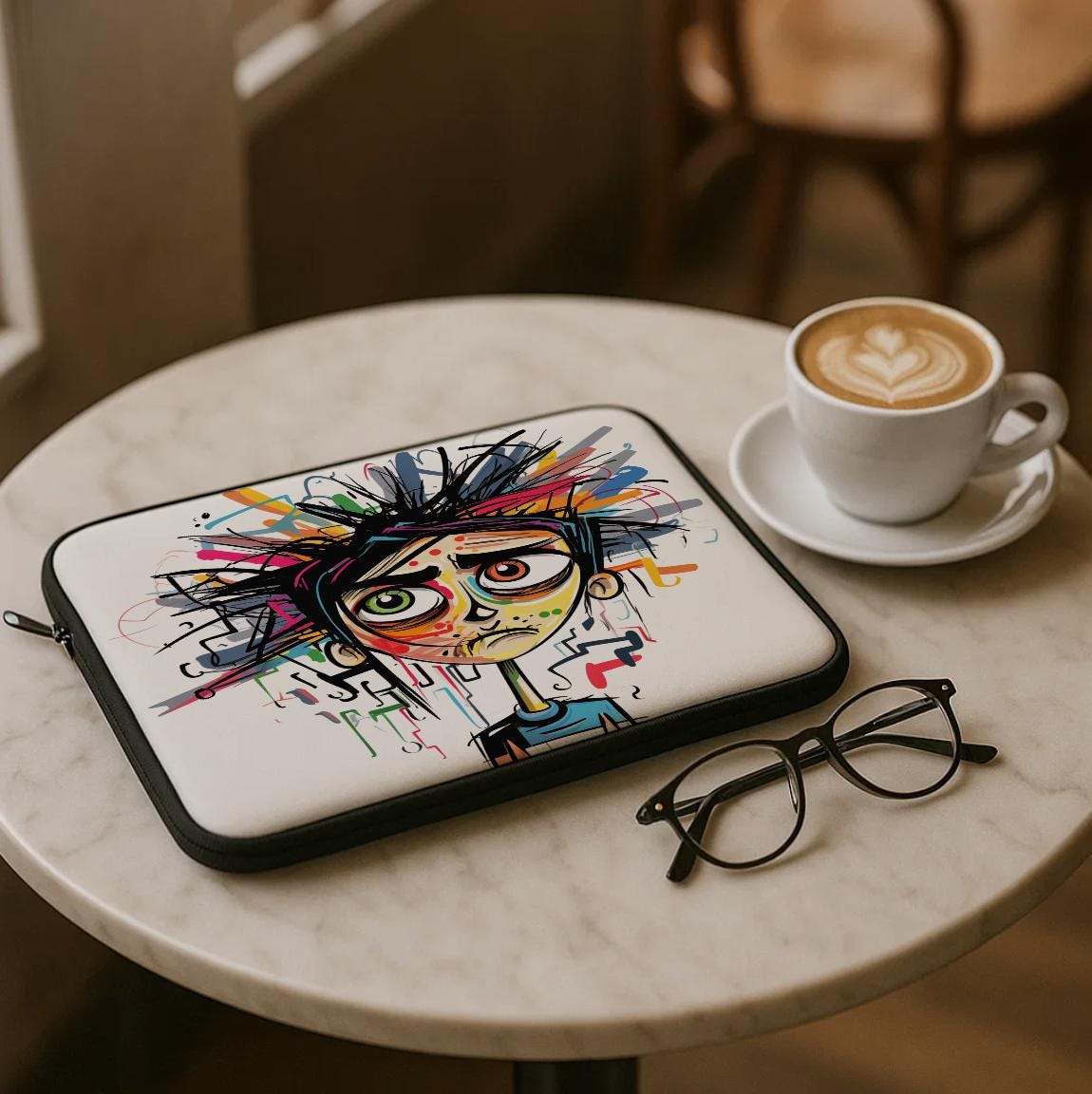 Emotional Whirlwind Laptop Sleeve | Overwhelmed Character Art Protective Case | Quirky Expressive Tech Accessory Gift for Students & Artists