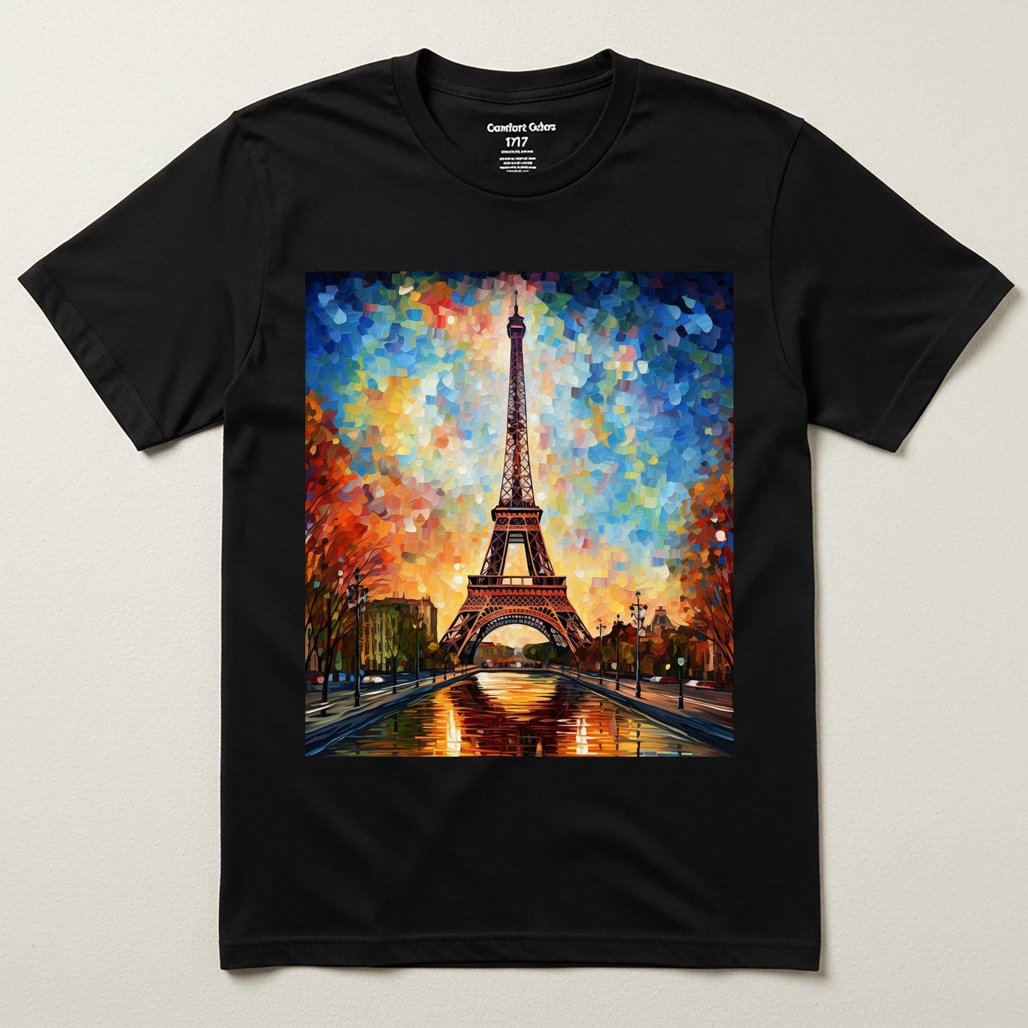 Vibrant Eiffel Tower Impressionist T-Shirt | Garment-Dyed Paris Art Tee | Unisex Autumn Sunset Design | Wanderlust Travel Gift for Her Him