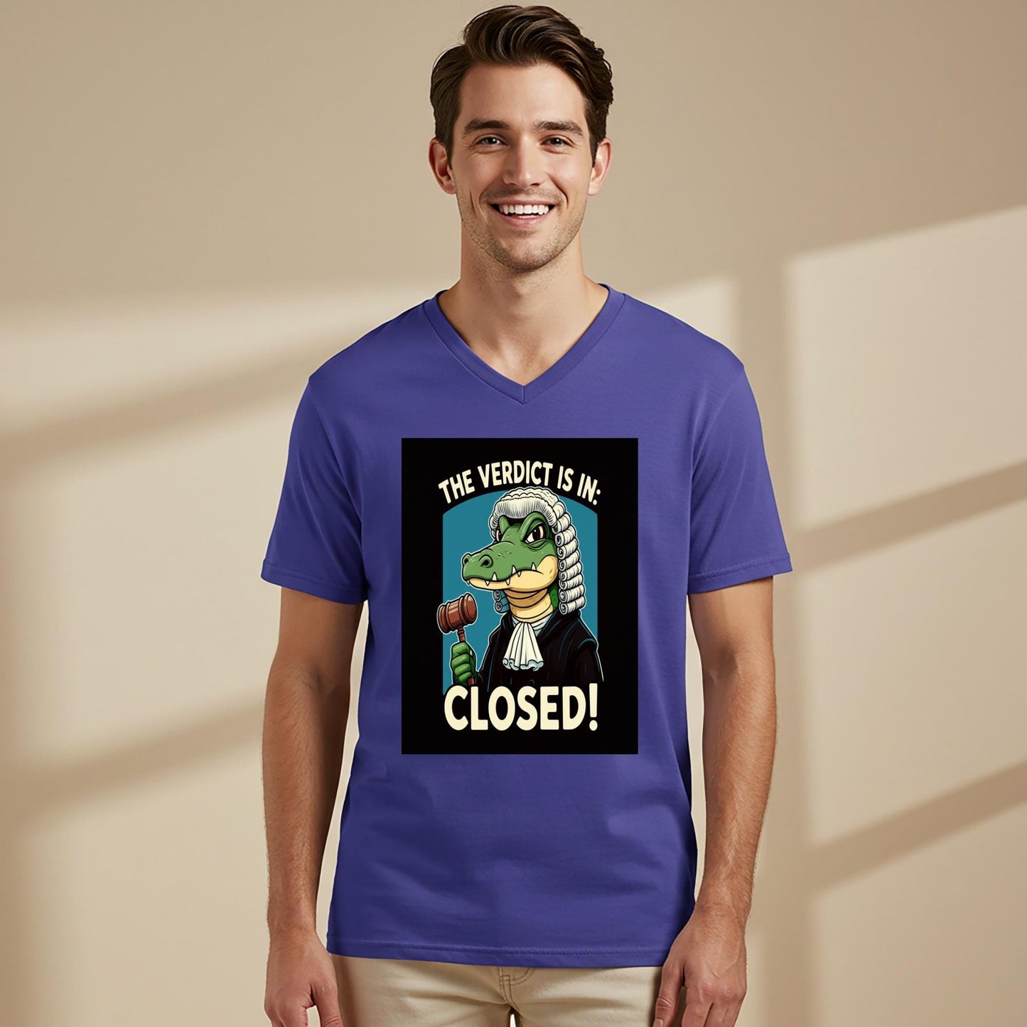 Gavel Gator Judge Tee | Funny Lawyer Gift | Verdict Closed Shirt | Case Closed Legal Humor Apparel | Witty Law Student | Unisex V-Neck