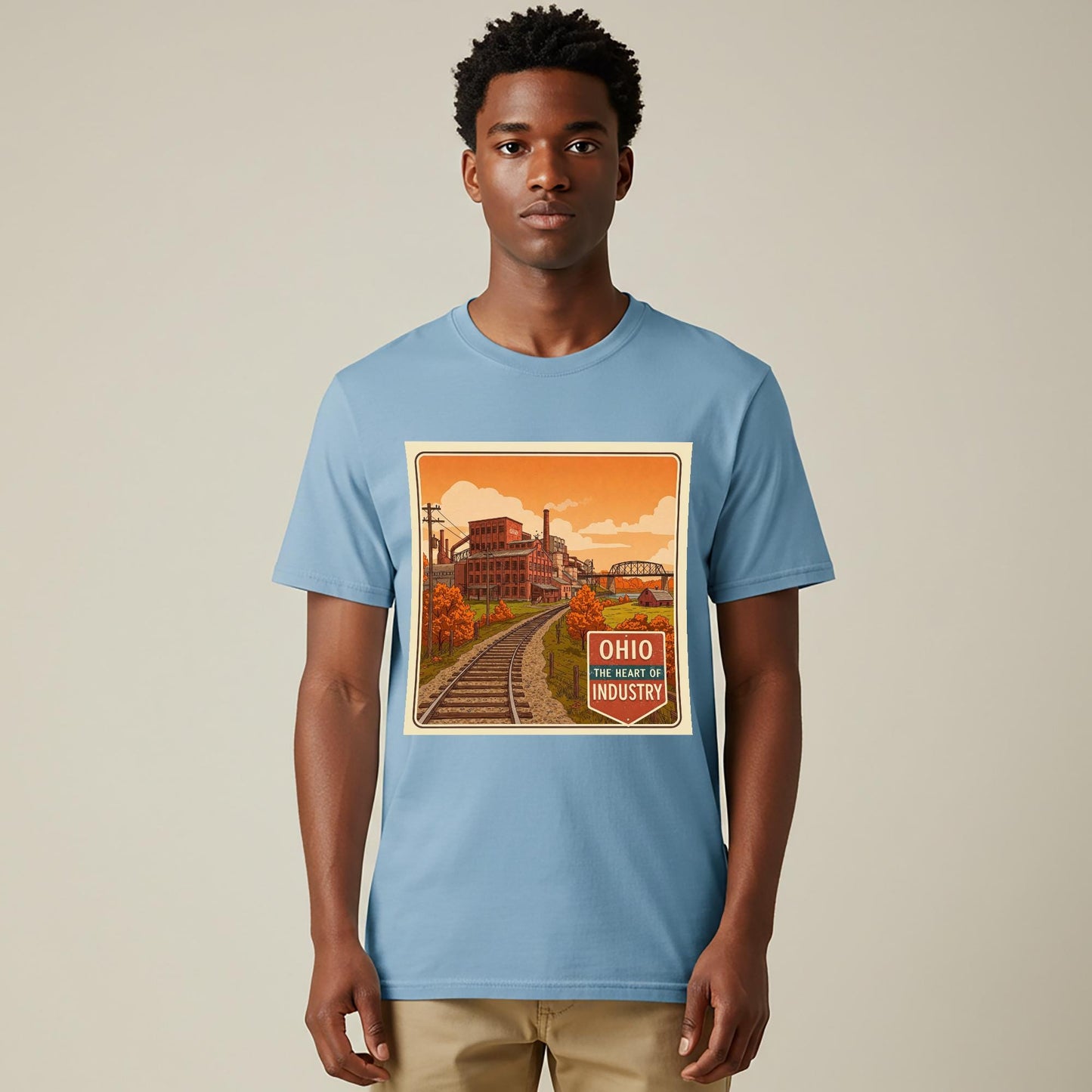 Ohio Heart of Industry Vintage Garment-Dyed T-Shirt | Retro Industrial Heritage Tee | Nostalgic State Pride Gift for Ohio Natives & Fans