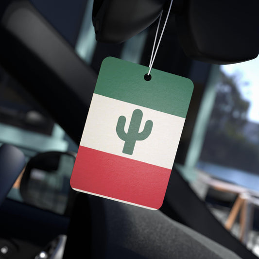 Minimal Mexico-Inspired Car Air Freshener - Tricolor Cactus Design | Cute Scented Auto Charm Gift