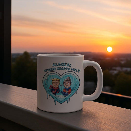 Alaska Where Hearts Melt Mug | Funny Political Humor Coffee Cup | Trump Putin Satire Gift | Ironic Novelty Drinkware for Office & Home