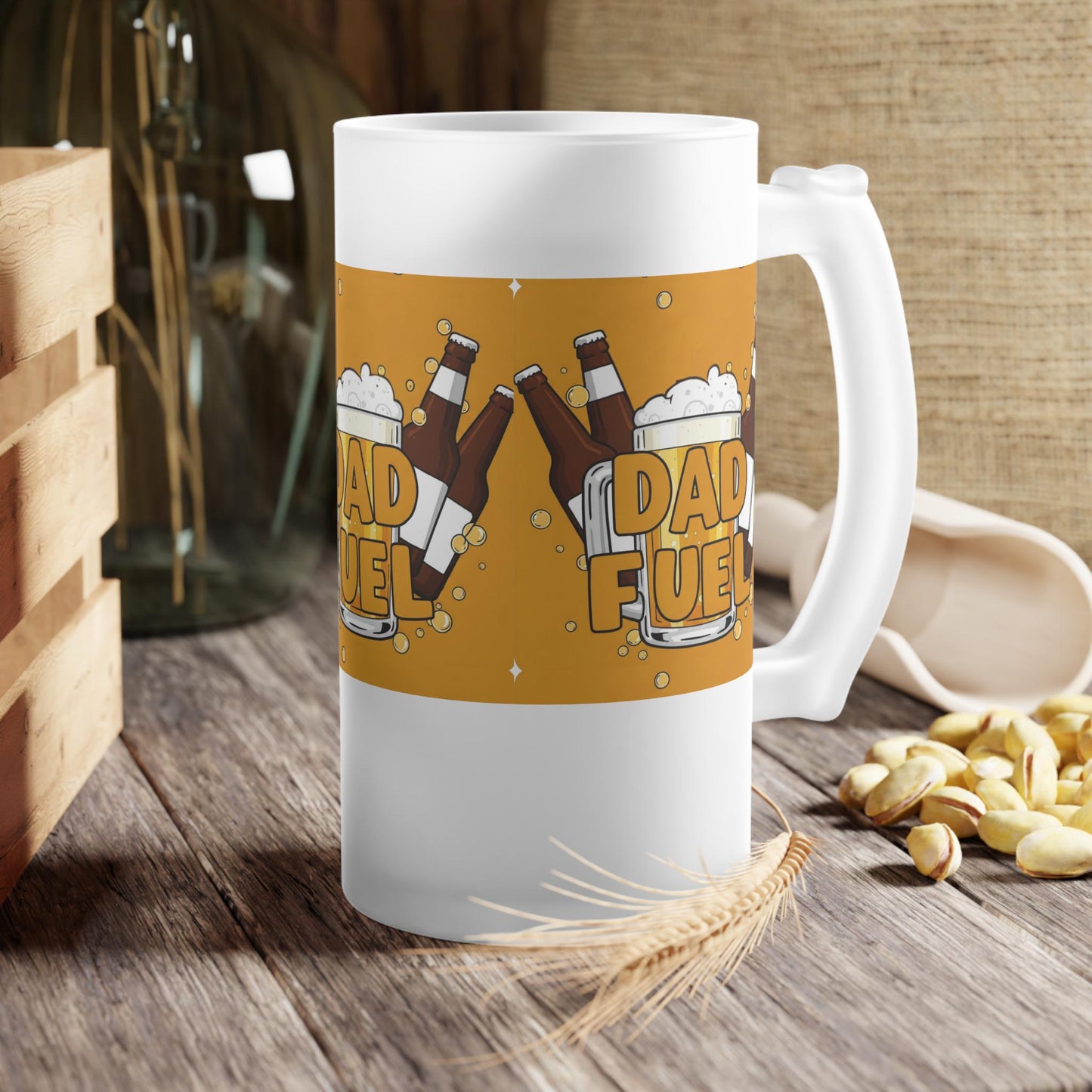 Dad Fuel Frosted Beer Mug - Funny Beer Gift for Dad - Golden Yellow Beer Design - Father's Day Gift - Cool Dad Drinkware