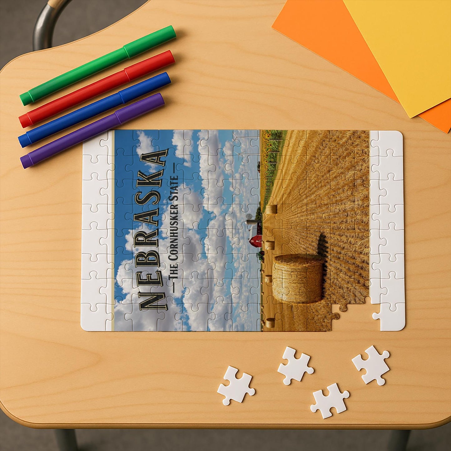 Nebraska Cornhusker State Puzzle | Farm Scene Jigsaw | Rural Landscape Art | State Pride Gift | Americana Decor | Nostalgic Country Home