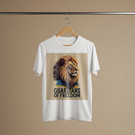 Unisex Garment-Dyed T-shirt with Majestic Lion and Ukrainian Flag Design | Guardians of Freedom Support Ukraine Apparel | Patriotic Lion Tee