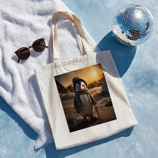 Cute Penguin Tote Bag with Ice Cream Cone Design | Whimsical Winter Animal Art | Cozy Cotton Canvas Shopper | Unique Gift for Animal Lovers