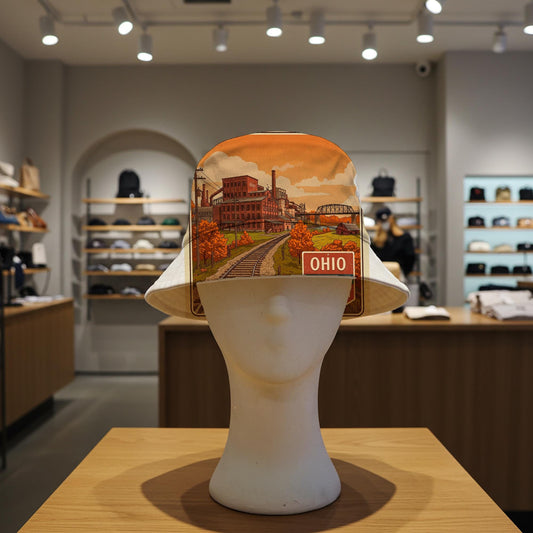 Ohio Heart of Industry Bucket Hat | Vintage Industrial Heritage Retro Ohio Pride Americana WPA Style Travel Poster Factory Railroad Art