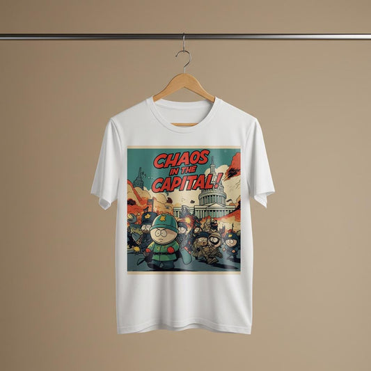 Capital Mayhem South Park Style T-Shirt | Chaos in the Capital Political Satire Tee | Unisex Garment-Dyed Adult Humor Apparel Gift