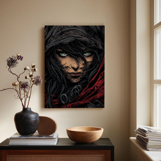 Rebel Spirit Matte Canvas Print | Dystopian Warrior Woman Wall Art | Gritty Cyberpunk Decor for Gamers & Sci-Fi Fans | Edgy Home Accent