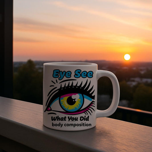 Eye See What You Did Mug, Pop Art Eye Coffee Cup, Humorous Cheeky Office Gift, Vibrant Graphic Design Statement Mug, Quirky Drinkware