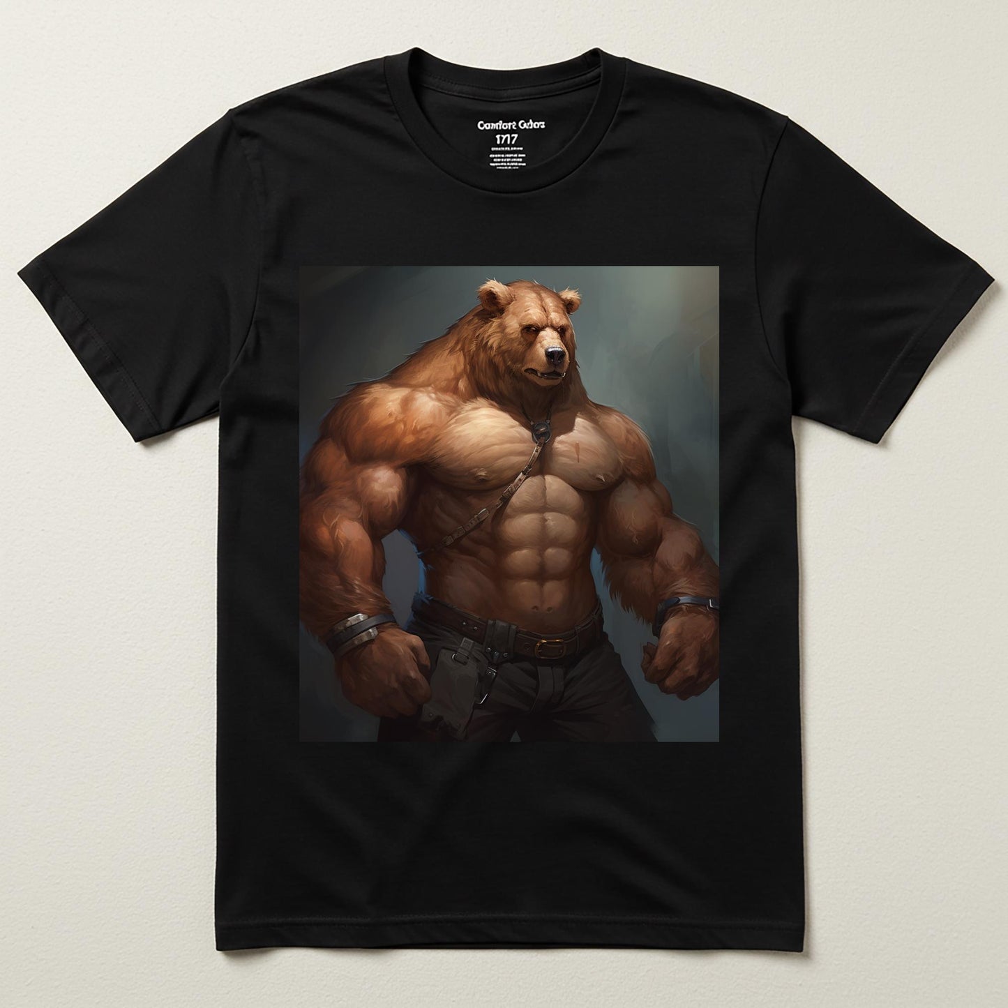 Mighty Muscular Bear Unisex Garment-Dyed T-shirt | Powerful Anthropomorphic Fantasy Art Tee | Rugged Gym Workout Apparel | Unique Graphic