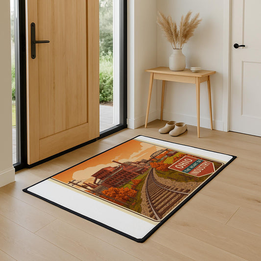 Ohio Industrial Heritage Floor Mat | Vintage Americana State Pride Entrance Mat | Heavy Duty Ohio Factory Railroad Art Home Decor Gift