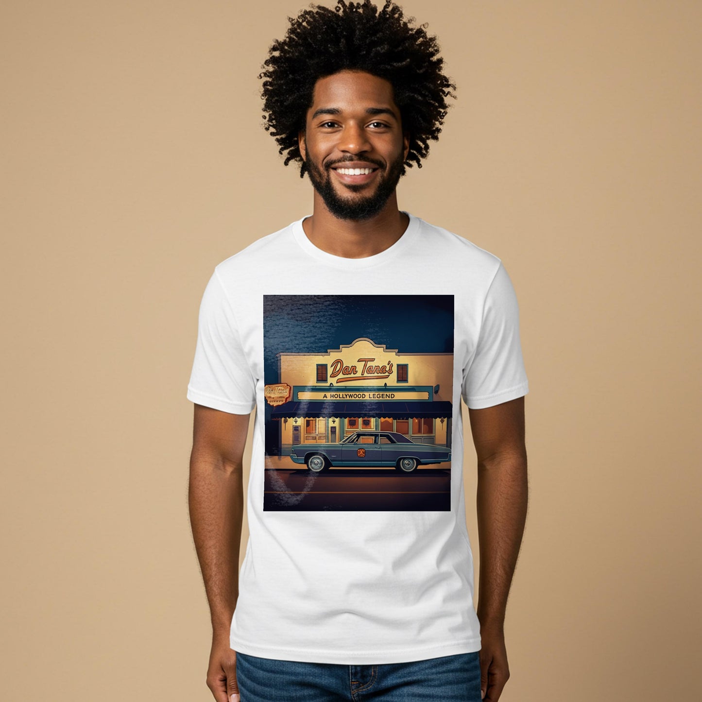 Unisex Garment-Dyed T-shirt, Hollywood Dream Vintage Classic Car Tee, Dan Tana's Restaurant Iconic LA Landmark Apparel, Retro Cool