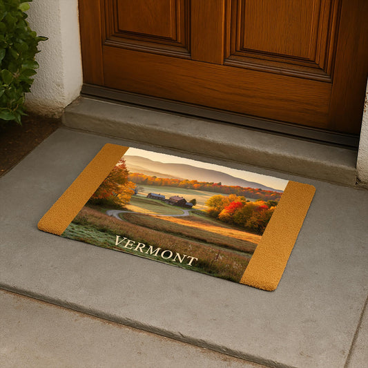 Golden Hour Vermont Doormat, Vibrant Fall Foliage Welcome Mat, Tranquil Autumn Landscape, Rustic Farmhouse Entrance Decor, New England Gift
