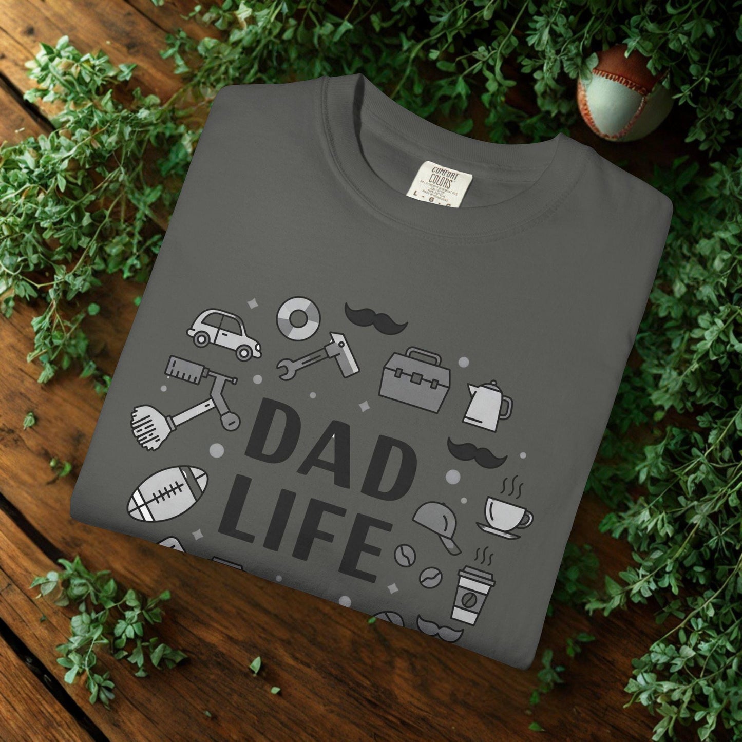 Dad Life Minimalist Front Print Tee - Icons of Dad Life - Modern Father's Day Gift - Comfort Colors Shirt - Clean Black & White Style