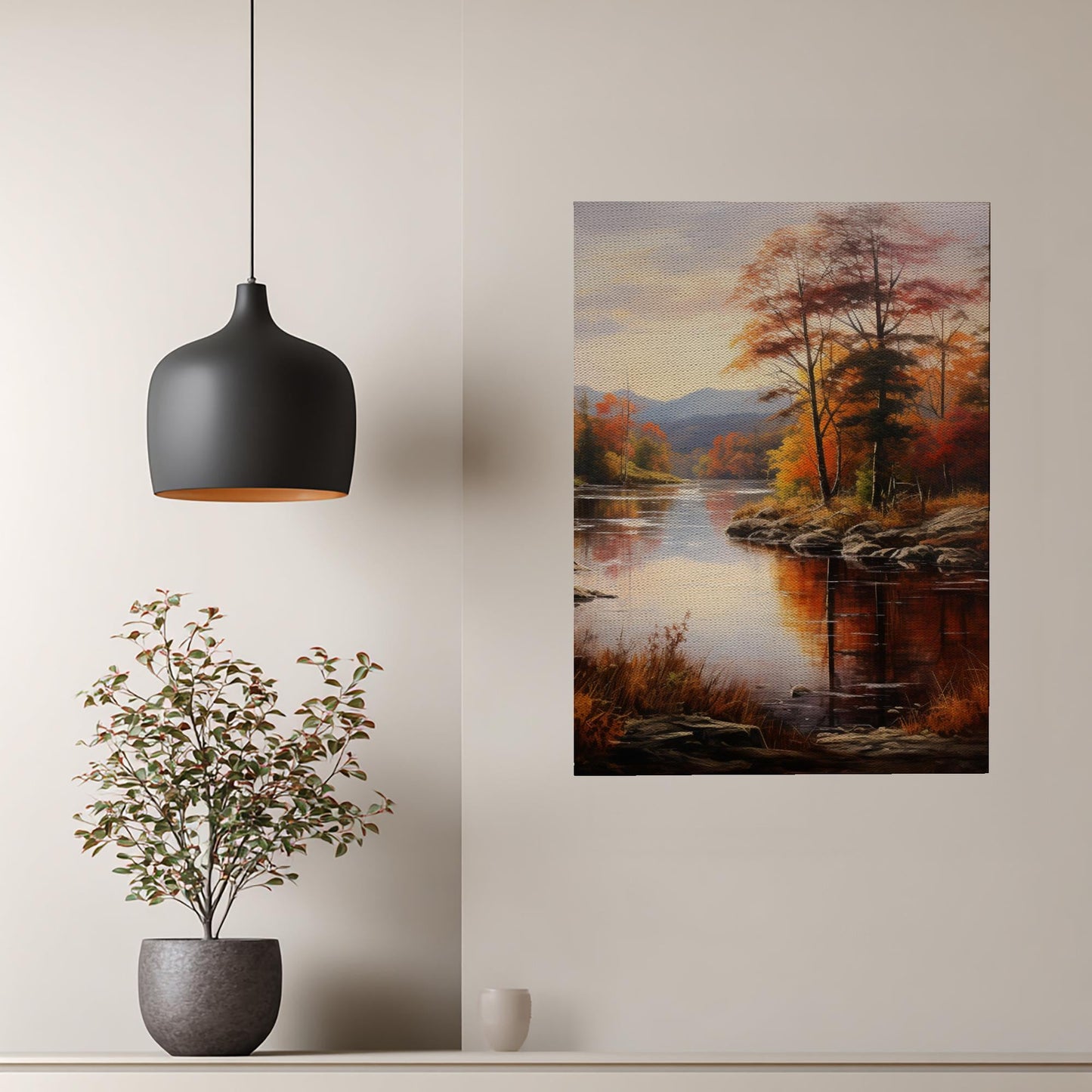 Autumn River Landscape Canvas Print, Fall Foliage Wall Art, Traditional Nature Painting, Rustic Home Decor, Serene Art | Trending Design