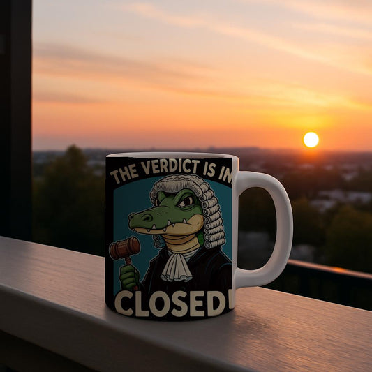 Gavel Gator Judge Mug | Funny Lawyer Gift | Law Student Present | Legal Humor Coffee Cup | Verdict Closed Alligator Art | Witty Office Decor