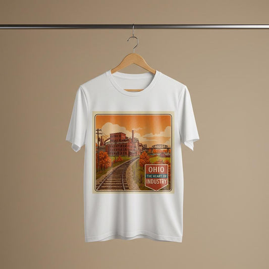 Ohio Heart of Industry Vintage Garment-Dyed T-Shirt | Retro Industrial Heritage Tee | Nostalgic State Pride Gift for Ohio Natives & Fans