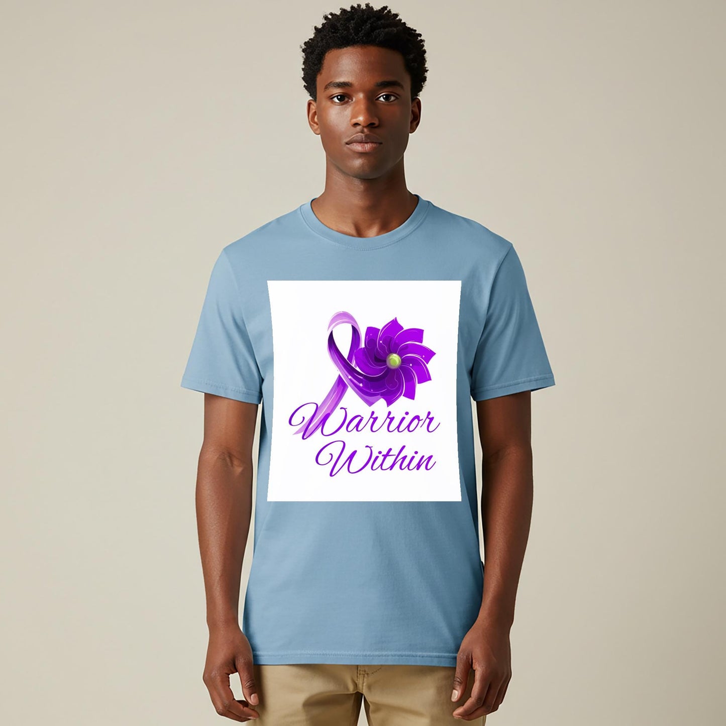 Warrior Within Purple Awareness Ribbon T-Shirt | Chronic Illness Empowerment Tee | Resilience Strength Graphic | Unisex Garment Dyed Comfort