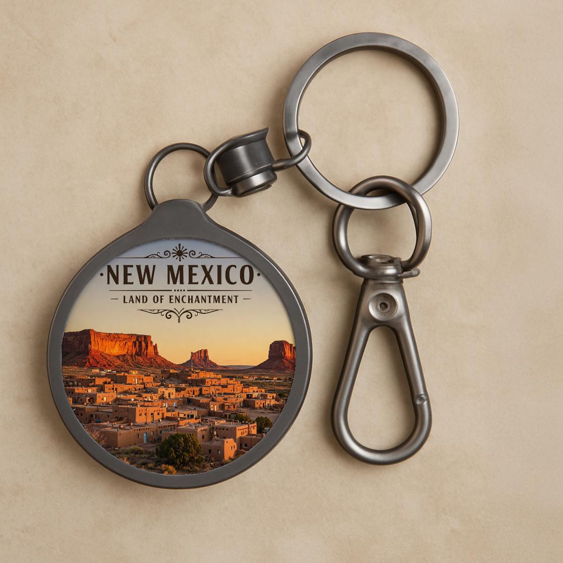 New Mexico Land of Enchantment Keyring | Southwest Desert Landscape Keychain | Vintage Travel Souvenir | State Pride Gift for Travelers