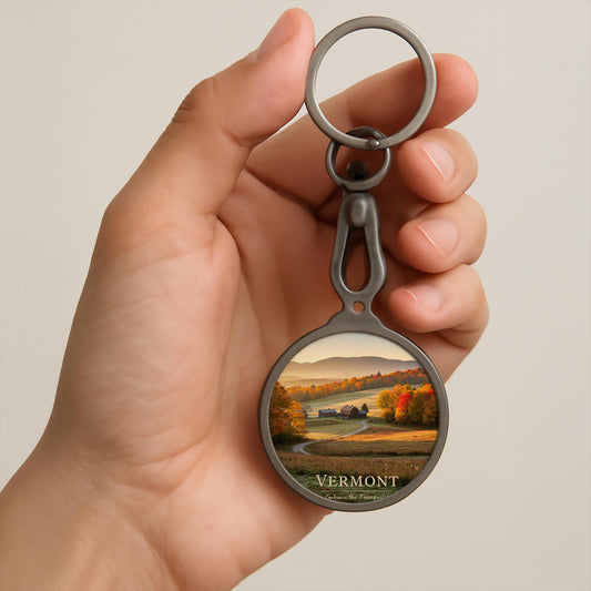 Vermont Autumn Keyring | Tranquil Fall Foliage Keychain | New England Landscape Key Tag | Rustic Farmhouse Travel Gift | Nature Lover Art