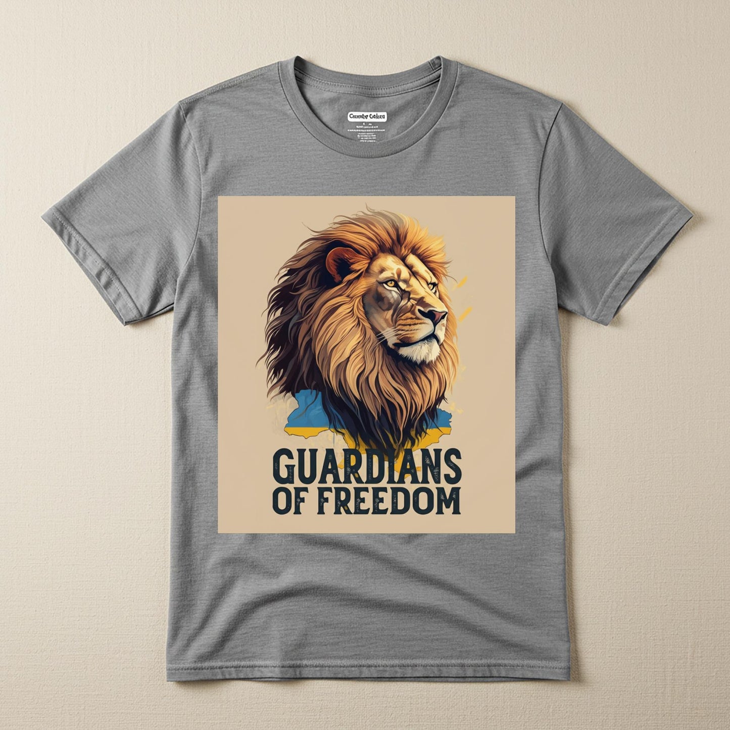 Unisex Garment-Dyed T-shirt with Majestic Lion and Ukrainian Flag Design | Guardians of Freedom Support Ukraine Apparel | Patriotic Lion Tee
