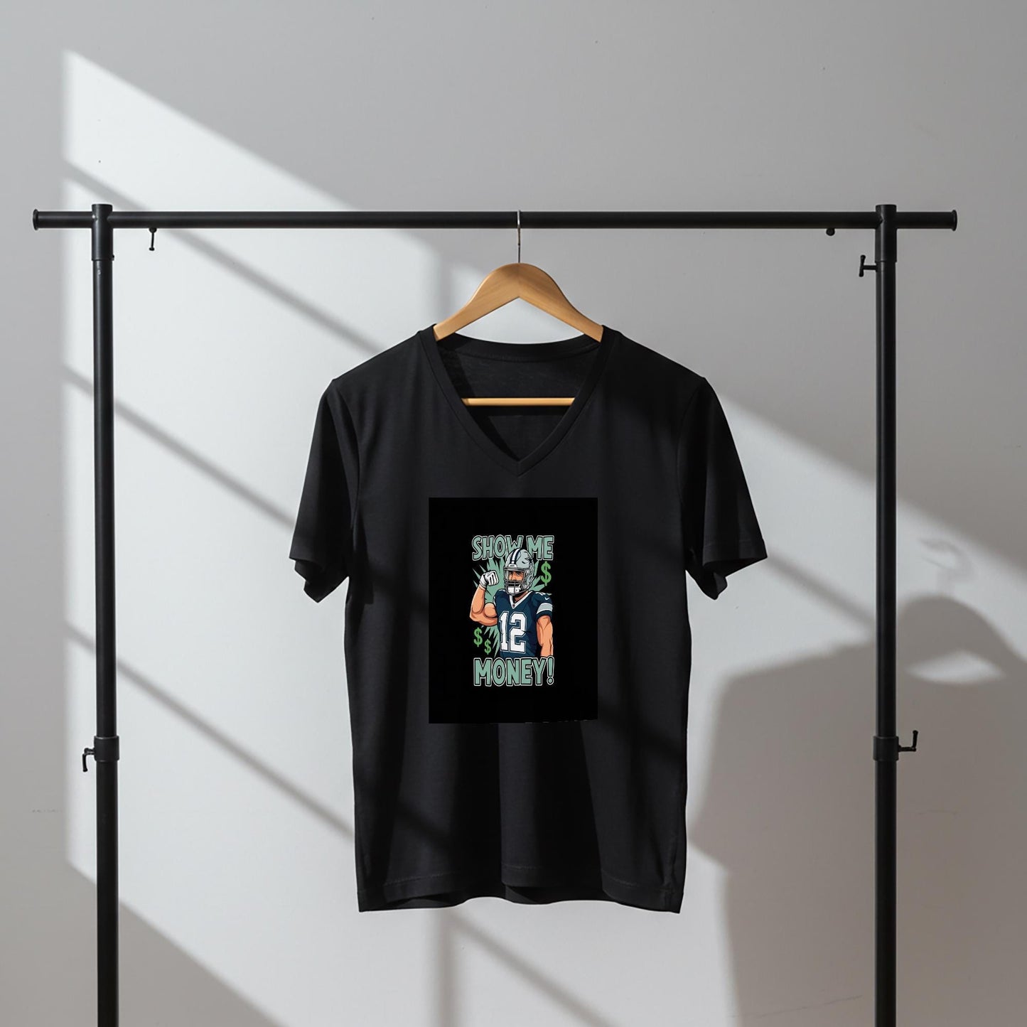 Unisex V-Neck Tee, Football Player Shirt, Show Me Money T-Shirt, Sports Humor Tee, Game Day Outfit, Football Fan Gift, Confident Attitude