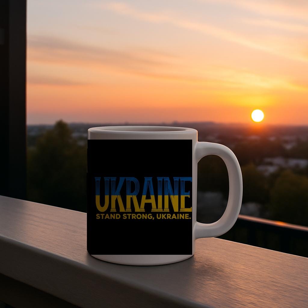 Ukraine Stand Strong Mug, Ukrainian Support Solidarity Coffee Cup, Patriotic Blue Yellow Resilience Gift, Freedom Peace Aid Merchandise.