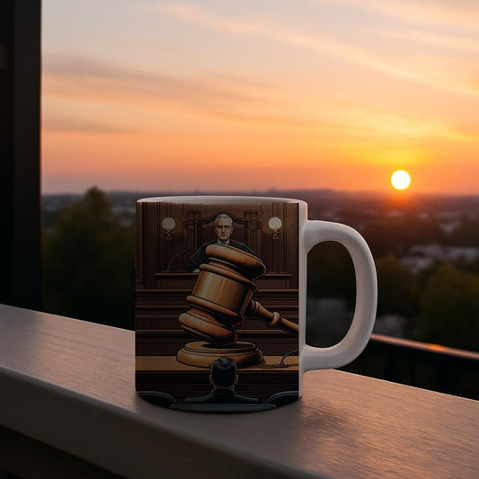 Justice Unveiled Courtroom Mug | Lawyer Judge Gavel Coffee Cup | Legal Professional Gift | Law Student Graduation Present | Office Decor