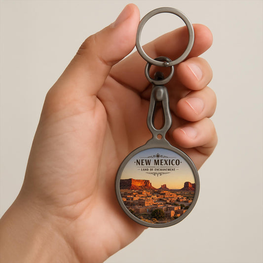 New Mexico Land of Enchantment Keyring | Southwest Desert Landscape Keychain | Vintage Travel Souvenir | State Pride Gift for Travelers