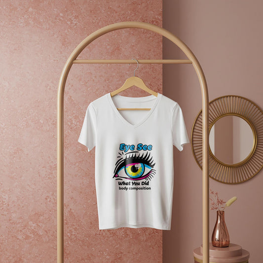 Unisex V-Neck Tee with Bold Pop Art Eye Design | CMYK Vibrant Graphic T-Shirt | Humorous Statement Apparel | Quirky Streetwear Gift Idea