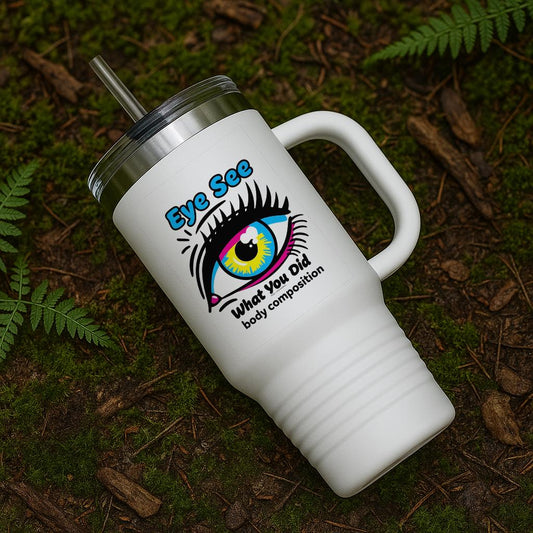 Eye See What You Did Pop Art Travel Mug 40oz | Humorous Insulated Tumbler | Cheeky Graphic Eye Design | Bold Statement Drinkware Gift