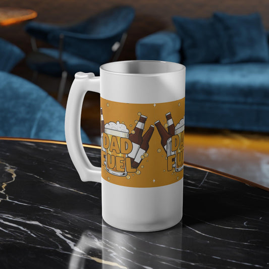 Dad Fuel Frosted Beer Mug - Funny Beer Gift for Dad - Golden Yellow Beer Design - Father's Day Gift - Cool Dad Drinkware