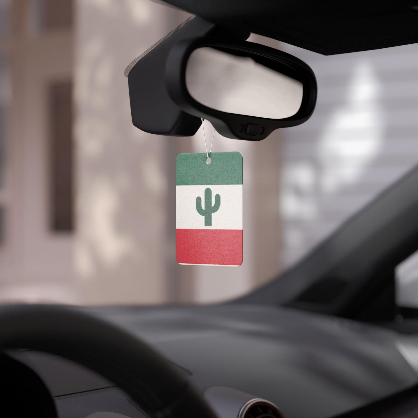 Minimal Mexico-Inspired Car Air Freshener - Tricolor Cactus Design | Cute Scented Auto Charm Gift