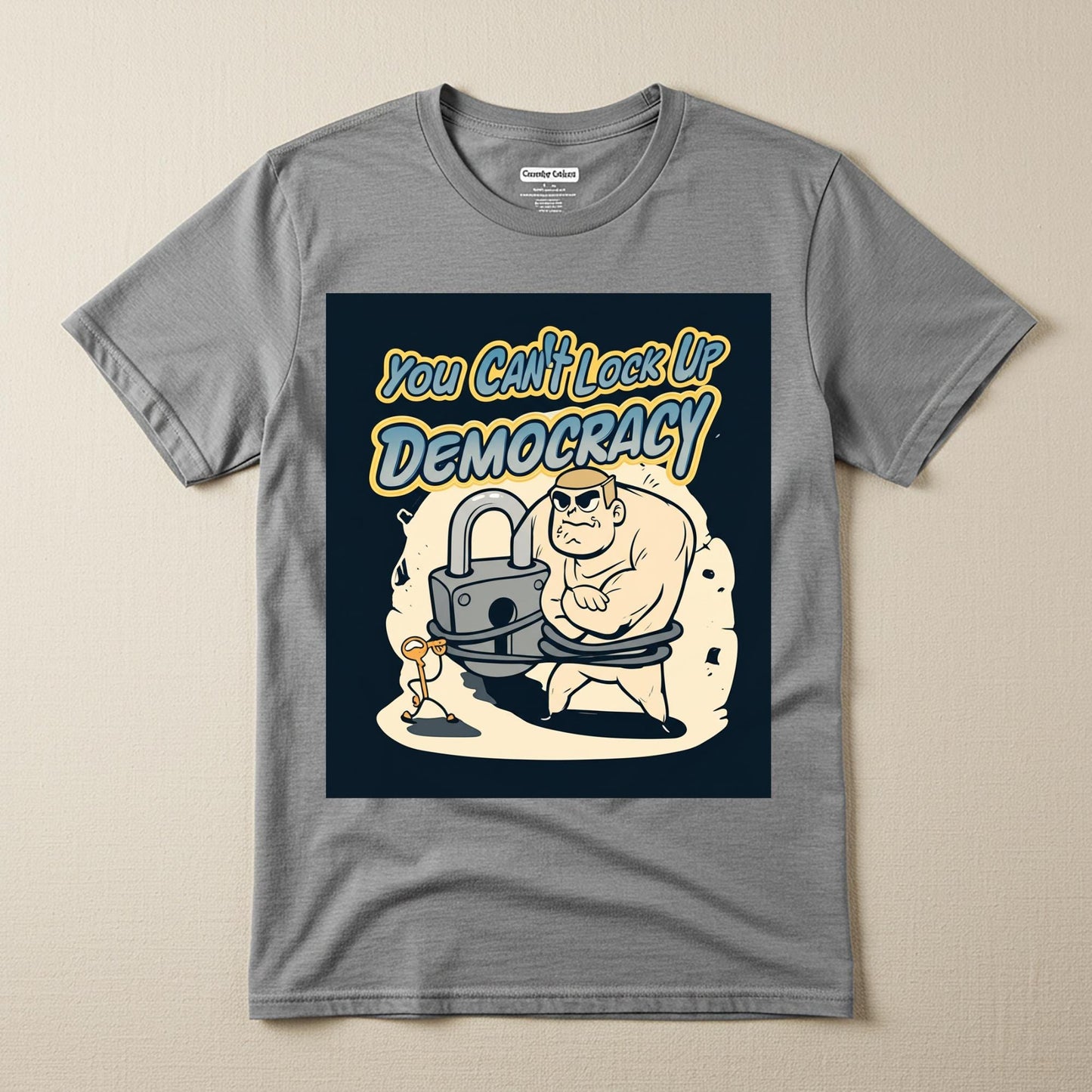 You Can't Lock Up Democracy T-Shirt | Political Freedom Activist Tee | Social Justice Empowerment Apparel | Vintage Cartoon Statement Shirt