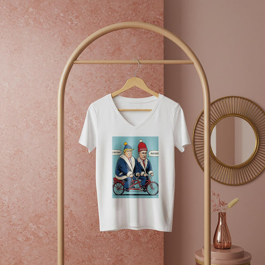 Political Pedals Unisex V-Neck Shirt | Trump Putin Tandem Bike Tee | Rigged Election Humor | To Moscow Satire | Funny Political Gift