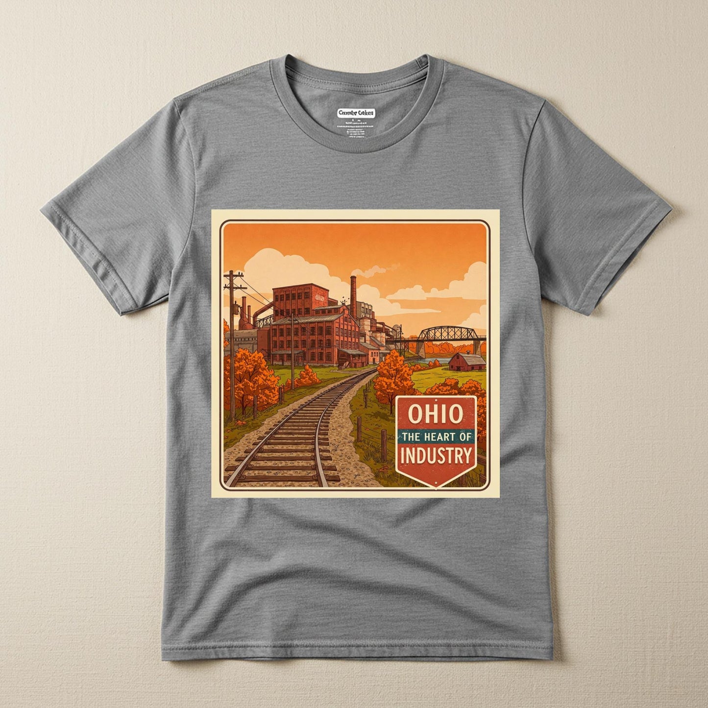 Ohio Heart of Industry Vintage Garment-Dyed T-Shirt | Retro Industrial Heritage Tee | Nostalgic State Pride Gift for Ohio Natives & Fans