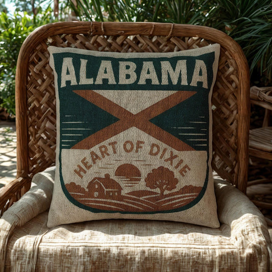 Alabama Heart of Dixie Woven Throw Pillow - Southern Vintage Americana Home Decor