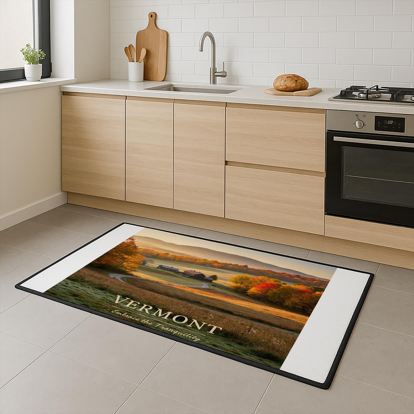 Vermont Autumn Landscape Floor Mat | Rustic Farmhouse Welcome Mat | Tranquil Fall Foliage Heavy Duty Entryway Decor | New England Gift