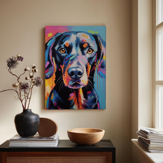 Vibrant Pop Art Dog Canvas Print | Abstract Colorful Canine Wall Art | Modern Pet Portrait | Energetic Home Decor | Unique Dog Lover Gift