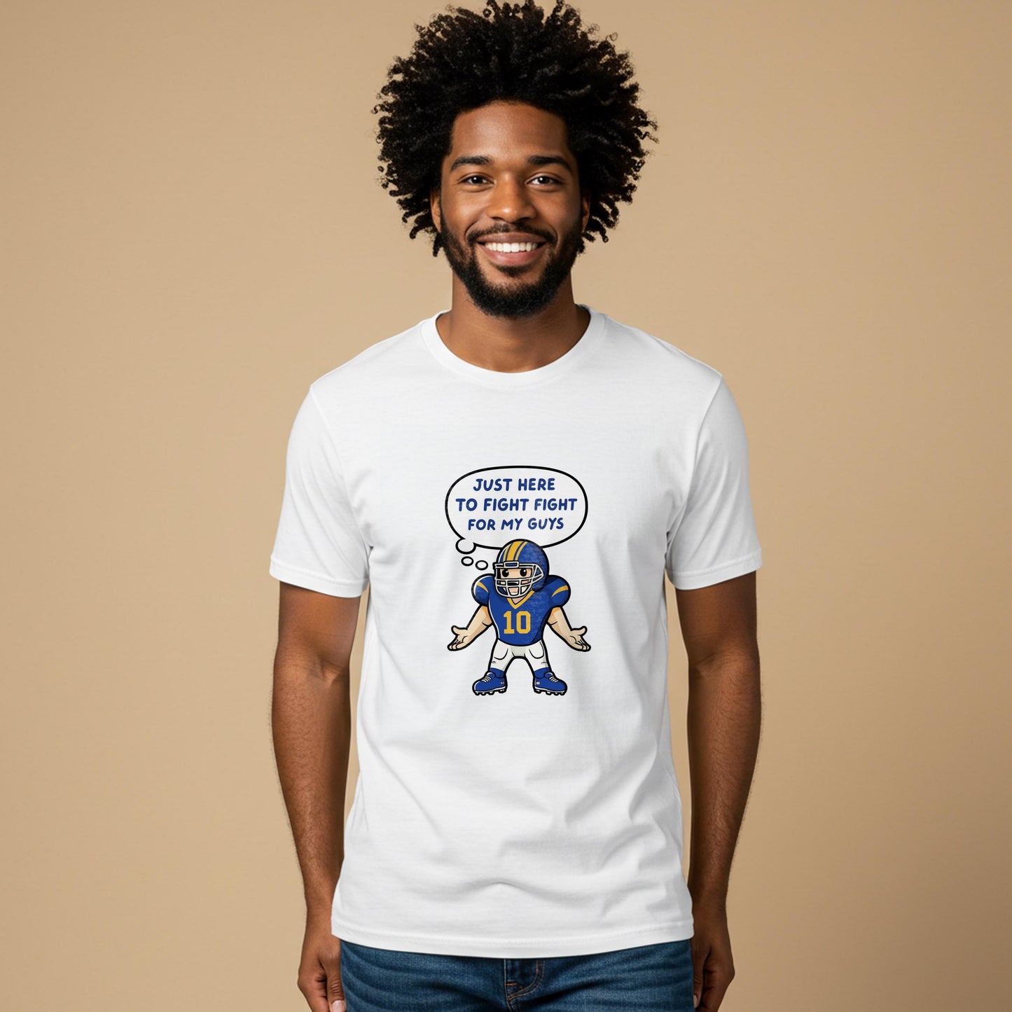 Unisex Garment-Dyed Football T-shirt with Funny Player Cartoon | Team Spirit Game Day Apparel | Loyalty Quote Tee for Sports Fans & Gifts