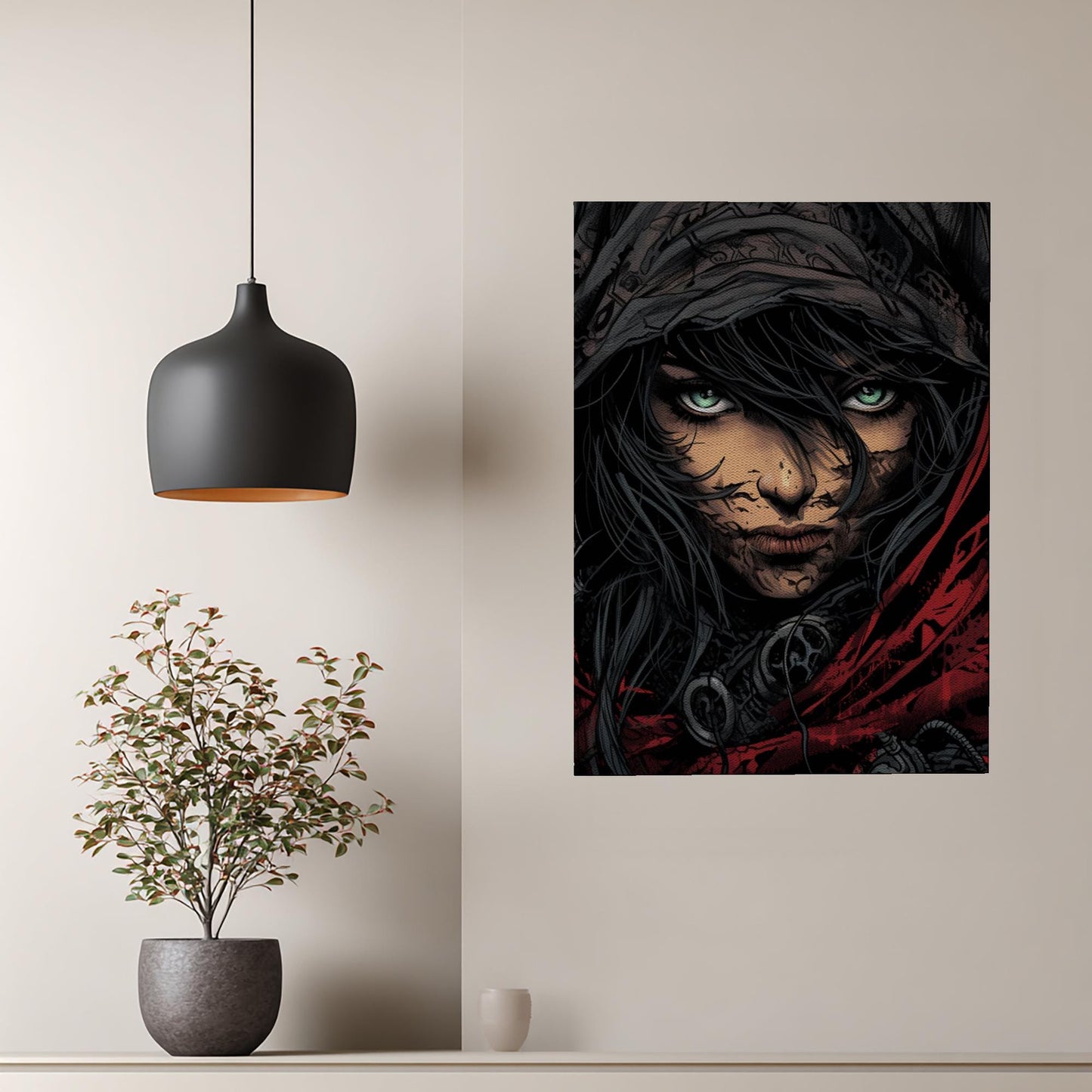 Rebel Spirit Matte Canvas Print | Dystopian Warrior Woman Wall Art | Gritty Cyberpunk Decor for Gamers & Sci-Fi Fans | Edgy Home Accent