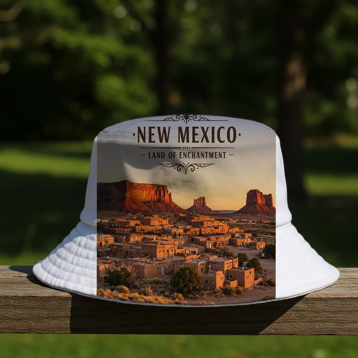 New Mexico Land of Enchantment Bucket Hat | Southwestern Desert Landscape Travel Hat | Vintage Style State Pride Gift for Adventurers