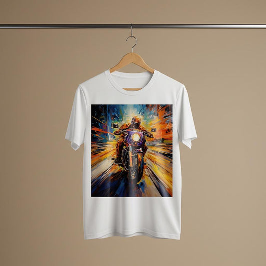 Vibrant Abstract Motorcycle Art Tee | Dynamic Biker Shirt | Freedom Rider Apparel | Unisex Garment-Dyed T-shirt | Unique Gift for Riders