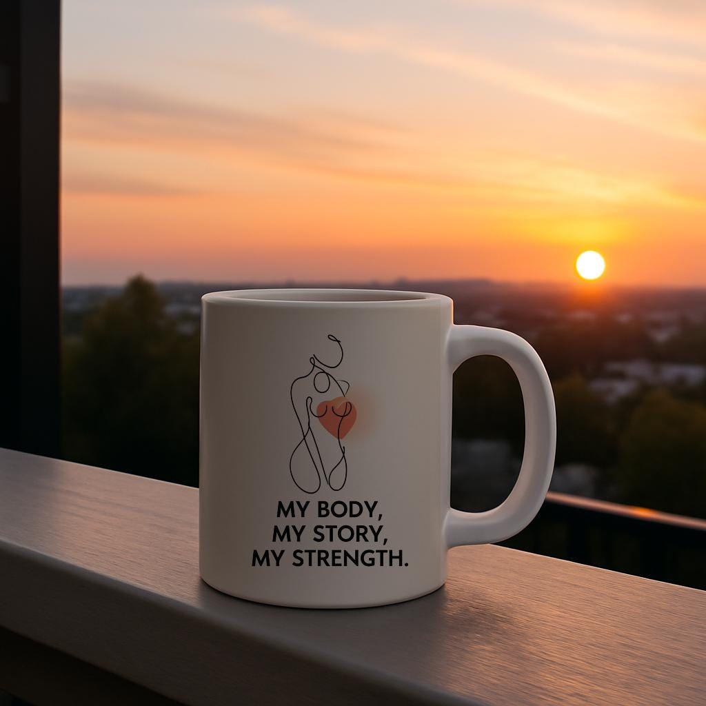 My Body My Story My Strength Mug | Empowering Self Love Coffee Cup | Body Positivity Gift for Her | Minimalist Female Art Ceramic Mug