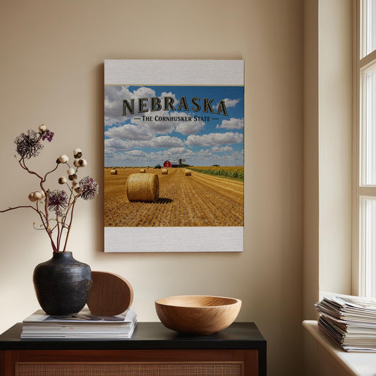Nebraska Cornhusker State Canvas Print | Rural Landscape Farmhouse Wall Art | Rustic Barn Hay Field Decor | State Pride Gift for Nebraskans