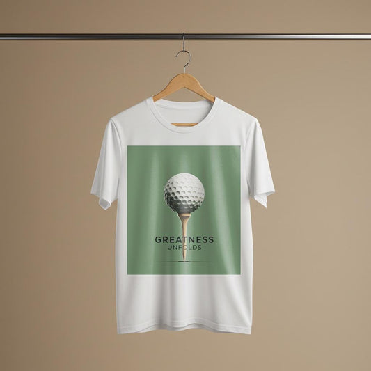 Unisex Garment-Dyed Golf T-Shirt with Motivational Greatness Unfolds Design | Minimalist Golf Ball Tee for Enthusiasts & Golfer Gifts